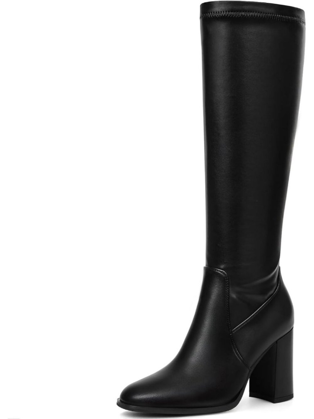Women's Charcoal Knee High Boots Round Toe Chunky Heel Tall Boots with Side Zip